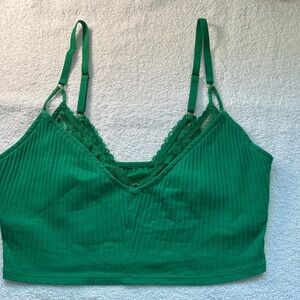 AE Aerie Lace Detail Bralette Crop Tank, Emerald Green, Large